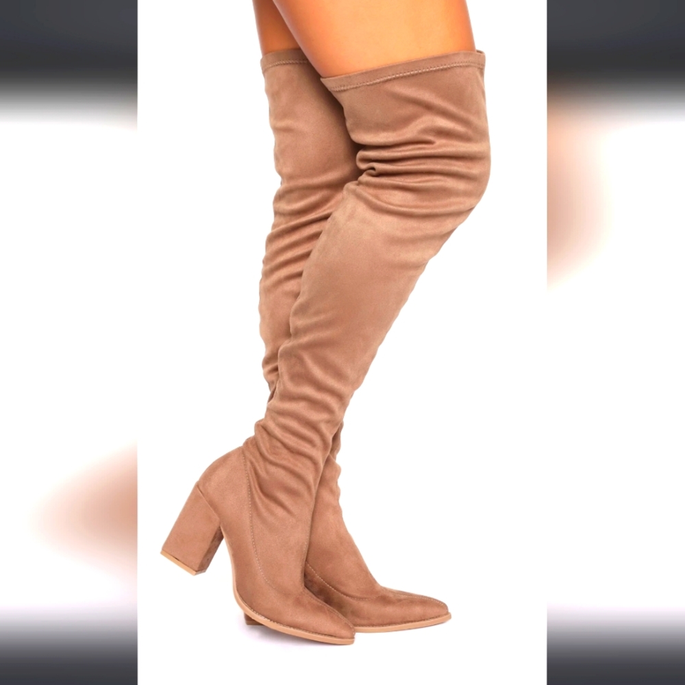 Over the knee taupe boots